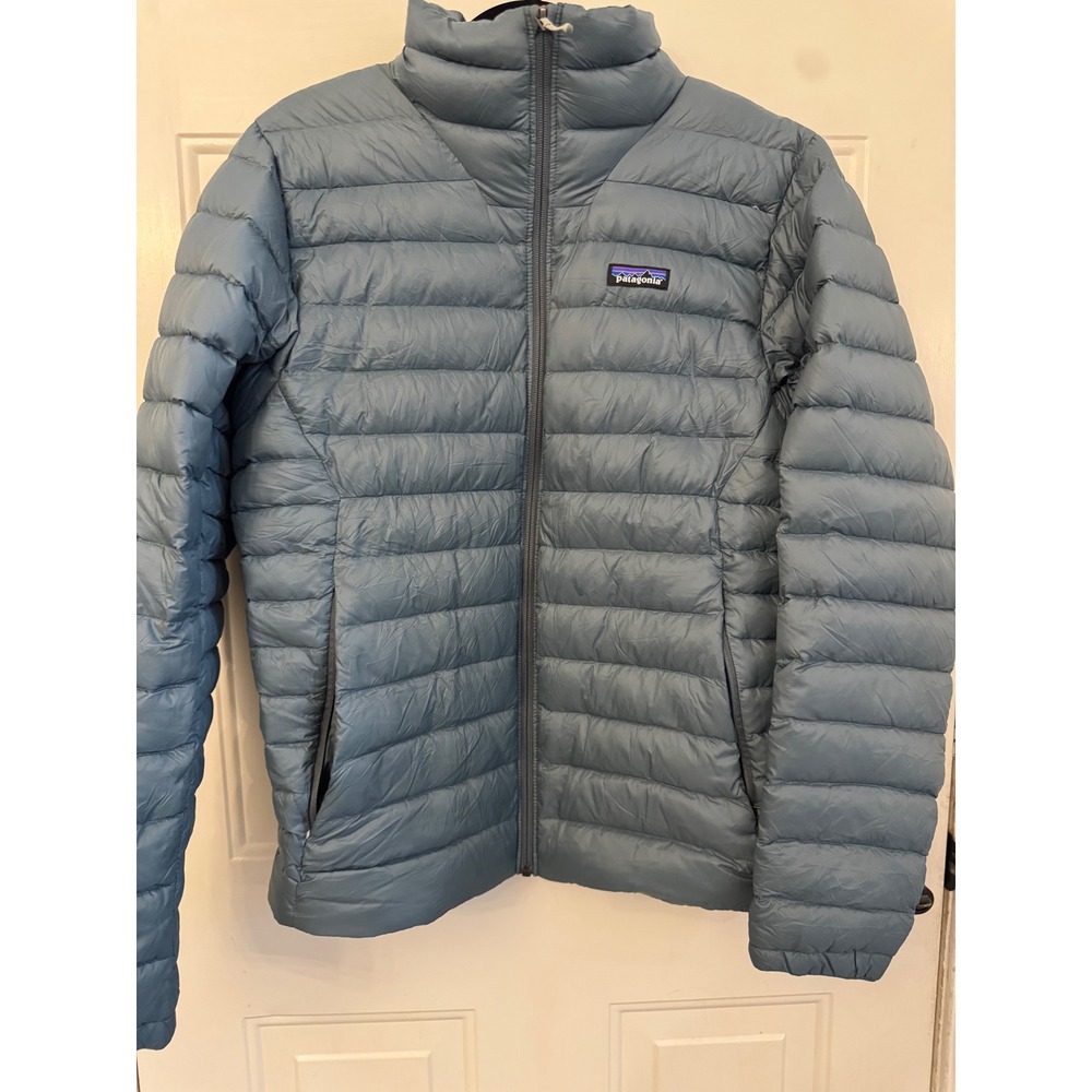 Patagonia Mens Down Sweater Jacket Blue Grey Puffer Full Zip Size Medium M